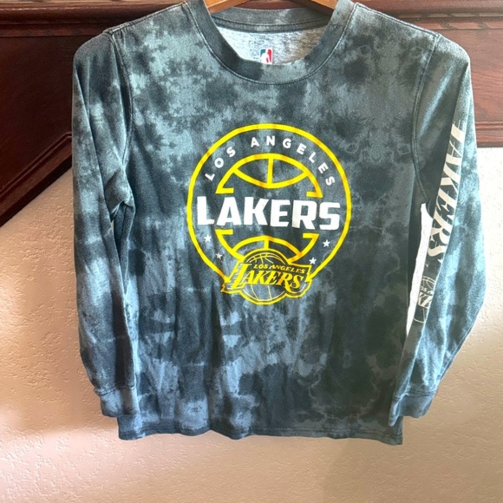 NBA Lakers Kids Tie-Dye Long Sleeve Shirt - Black and Yellow Size 14/16 Large